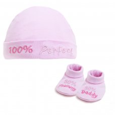 HB03-P: Pink 100% Perfect Hat & Bootee Set